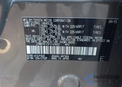 2015 Toyota Rav4 Le z USA, uszkodzony, nr VIN JTMBFREV2FD169843